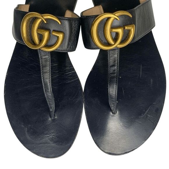 Gucci Marmont GG Thong Sandals EU 37.5 US 7.5 Black Flat Flip Flop Slide - Picture 3 of 10